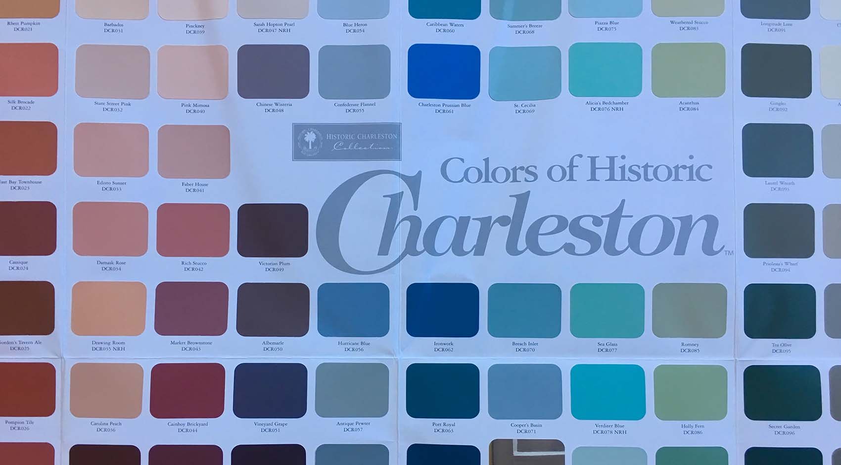 Historic Paint colors of Charleston chart 