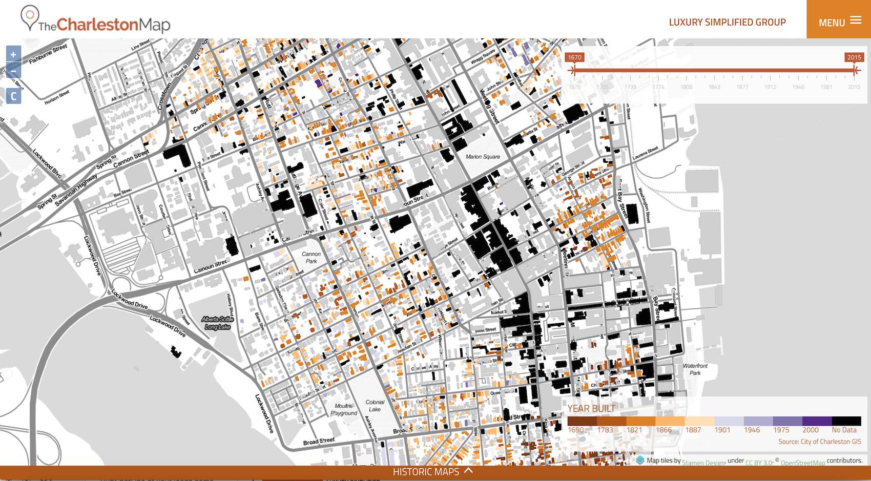 Map of Charleston from 1670 to 2010 